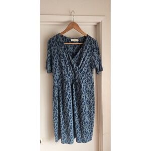 Seasalt Cornwall Kickwheel Dress II Blue Leaf Print V Neck  Midi Dress Size‎ 10
